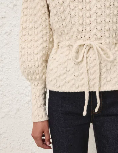 Zimmermann Valiant Embroidered Tie-detailed Wool Sweater In White