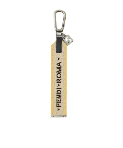Fendi 1925 Logo-embroidered Keyring In Neutral