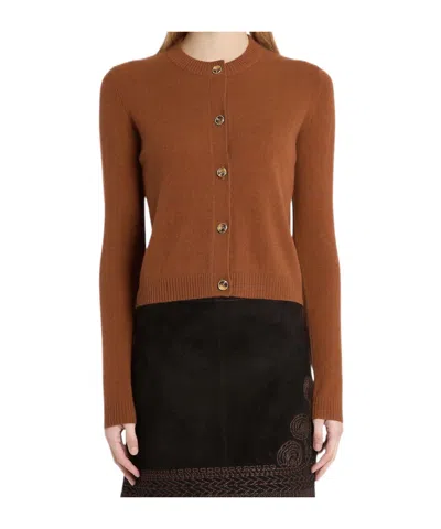 Marella Button-front Long-sleeve Knit Top In Brown