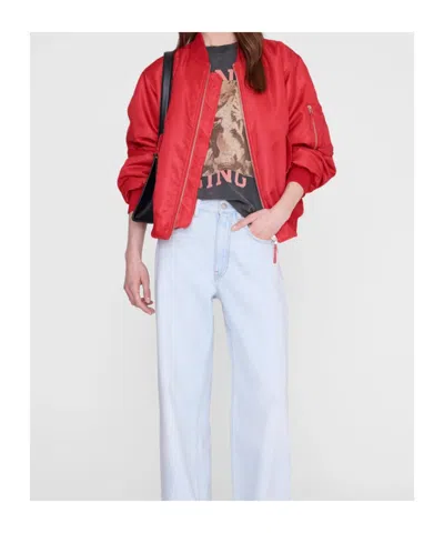 Anine Bing Leon Zip Front Bomber Jacket In Red