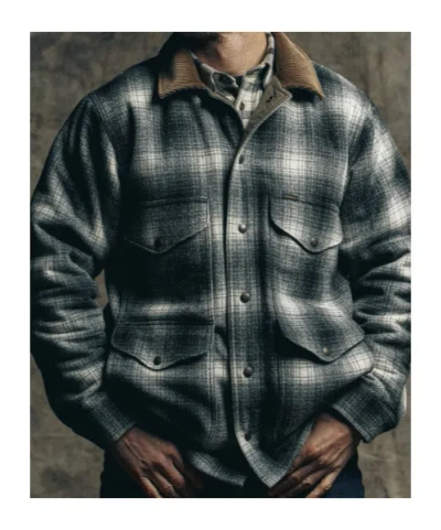 Filson Check-pattern Corduroy-collar Jacket In Gray