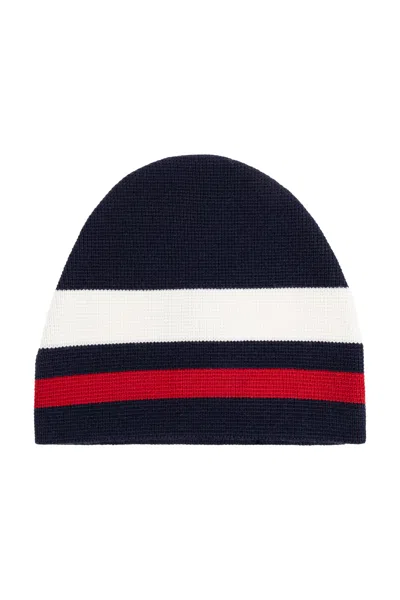 Dsquared2 Logo-patch Striped Beanie Hat In Blue