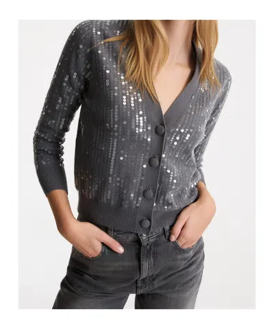 Marella Button-front Long-sleeve Knit Top In Gray