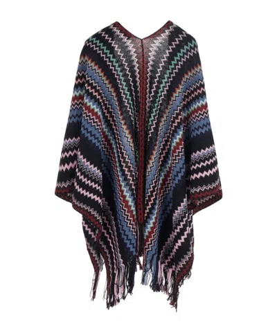 Missoni Zigzag-knit Wool-acrylic Blend Cape In Brown