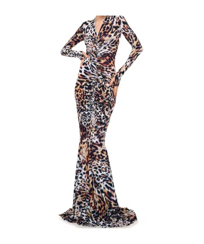 Norma Kamali Pleated-front Fishtail Gown In Multi