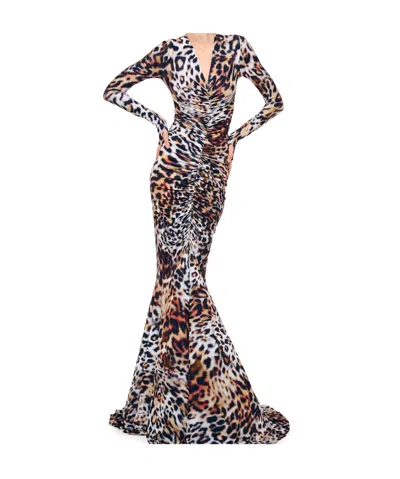 Norma Kamali Pleated-front Fishtail Gown In Multi