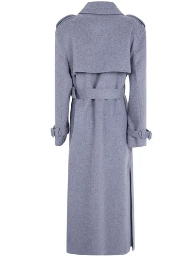 Simkhai Wool Belted Long Coat In Blue