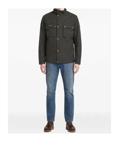 Barbour Olive Mock Collar Logo Jacket In Gray