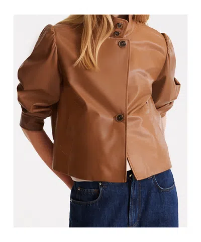 Marella Button-front Leather Jacket In Brown