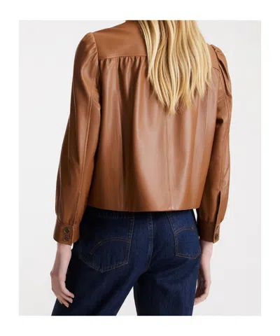 Marella Button-front Leather Jacket In Brown