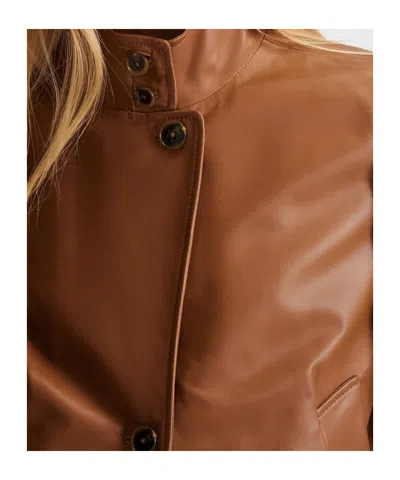 Marella Button-front Leather Jacket In Brown