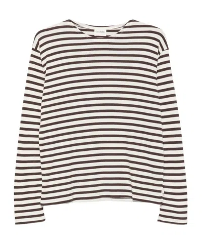 Closed Horizontal-stripe Long-sleeve T-shirt In Brown
