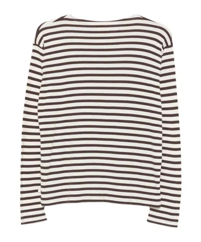 Closed Horizontal-stripe Long-sleeve T-shirt In Brown