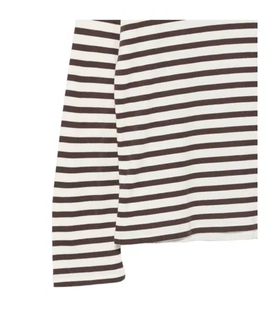 Closed Horizontal-stripe Long-sleeve T-shirt In Brown