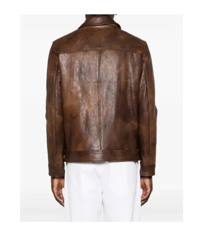 Dondup Lapel-collar Zip-up Leather Jacket In Brown