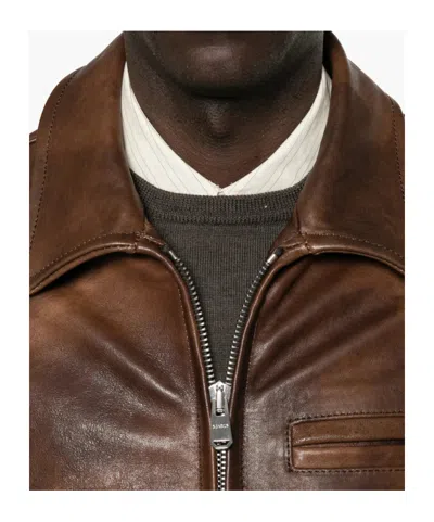 Dondup Lapel-collar Zip-up Leather Jacket In Brown
