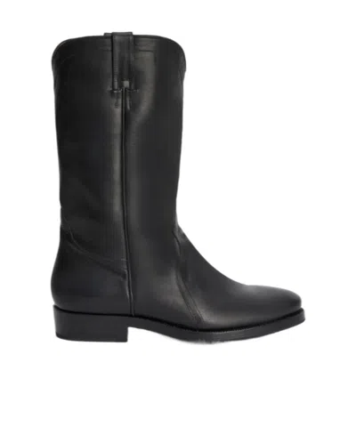 Jil Sander Aged-effect Leather Boots In Black
