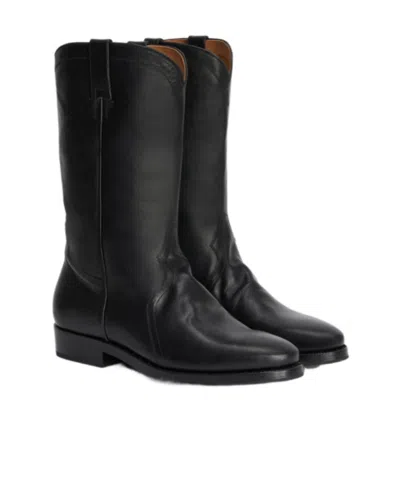 Jil Sander Aged-effect Leather Boots In Black