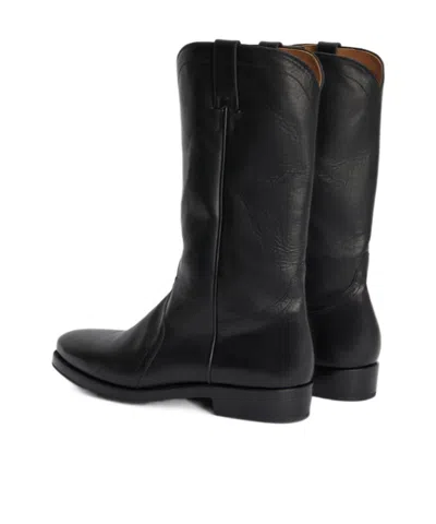 Jil Sander Aged-effect Leather Boots In Black