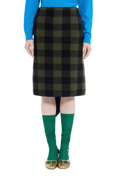 N°21 Check-pattern Midi Skirt In Black