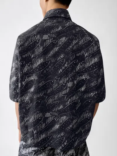 Jacquemus Rio Fish Print Shirt Short Sleeves Pocket In Blue