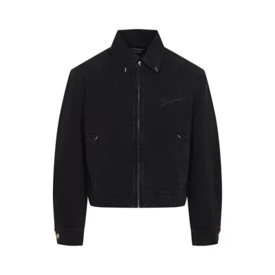 Jacquemus Canvas Coat Front And Back Pockets In Black