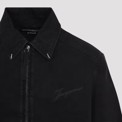 Jacquemus Canvas Coat Front And Back Pockets In Black