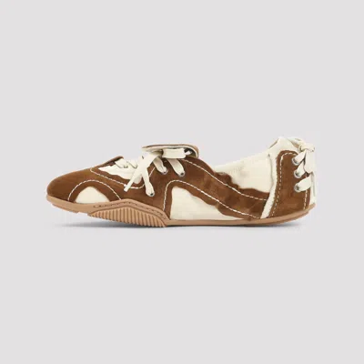 Acne Studios Bilaria Lace-up Suede And Leather Ballet Flats In Brown