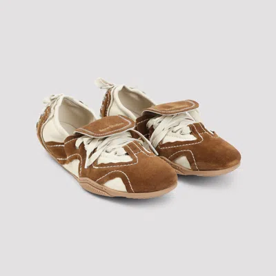 Acne Studios Bilaria Lace-up Suede And Leather Ballet Flats In Brown