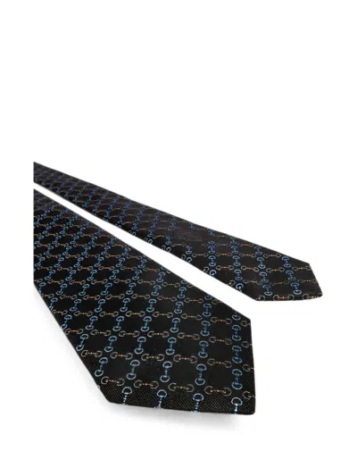 Gucci Chain Pattern Silk Tie In Black