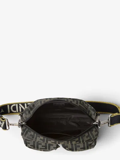 Fendi Mini Camera Case In Superlight Ff Zucca Technical Fabric With Adjustable Strap In Gray