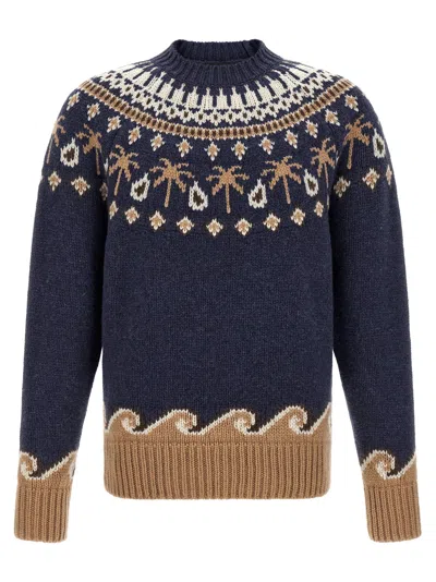 Alanui Embroidered Virgin Wool Sweater In Blue