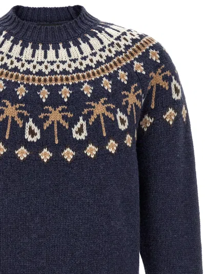 Alanui Embroidered Virgin Wool Sweater In Blue