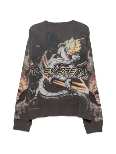 Vale Graphic-print Distressed Top In Gray