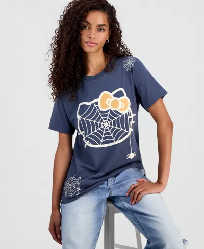 Grayson Threads, The Label Juniors' Hello Kitty Spiderweb Graphic-print T-shirt In Blue