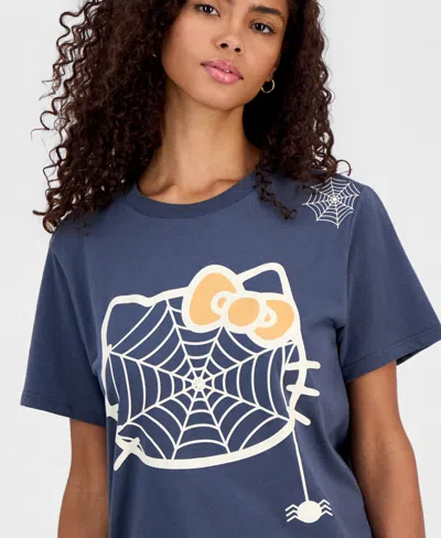 Grayson Threads, The Label Juniors' Hello Kitty Spiderweb Graphic-print T-shirt In Blue