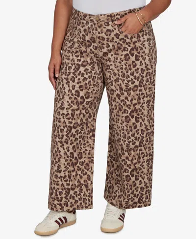 Ruby Rd. Plus Size Cheetah Print Wide Leg Jean In Dark Chocolate Multi