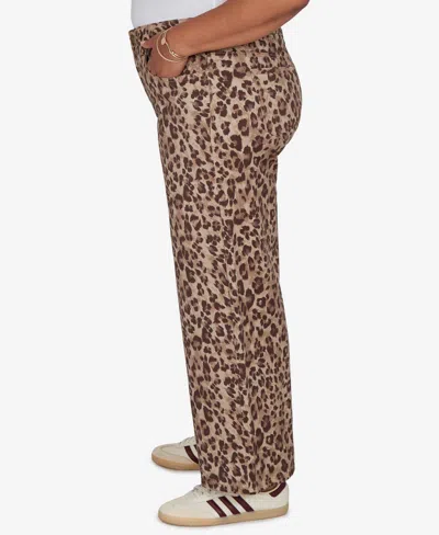 Ruby Rd. Plus Size Cheetah Print Wide Leg Jean In Dark Chocolate Multi