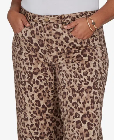 Ruby Rd. Plus Size Cheetah Print Wide Leg Jean In Dark Chocolate Multi