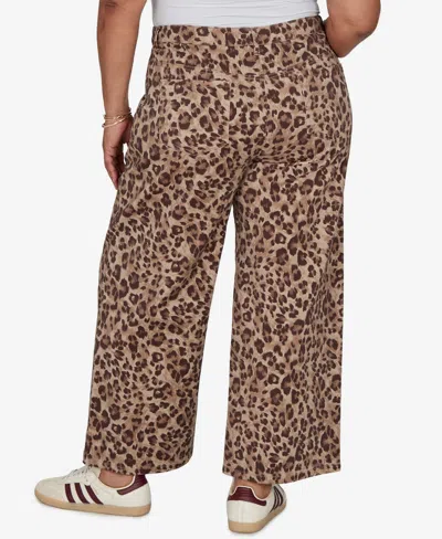 Ruby Rd. Plus Size Cheetah Print Wide Leg Jean In Dark Chocolate Multi