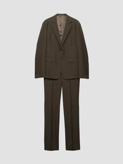 Prada Single-breasted Wool Suit In Brown