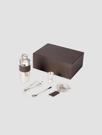 Brunello Cucinelli Silver Plated Steel Cocktail Set In Brown
