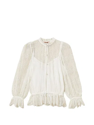 Twinset Lace Drawstring Blouse Valenciennes In White