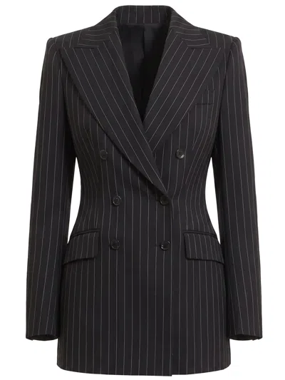 Dolce & Gabbana Pinstriped Wool Double-breasted Jacket In Black
