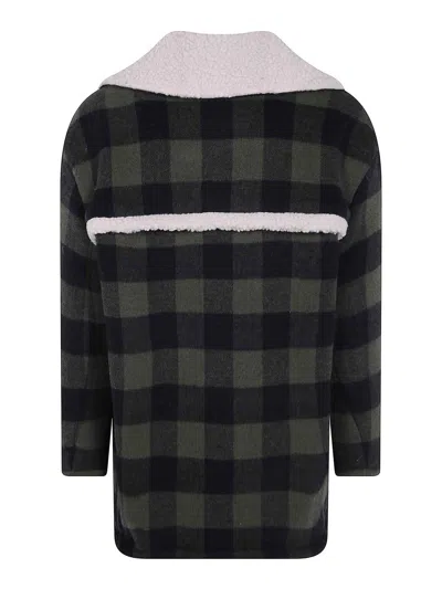 N°21 Checked Jacket Front Pockets Shearling Collar In Multi