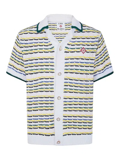 Casablanca Cotton Tuck Stitch Button-up Sweater In Multi