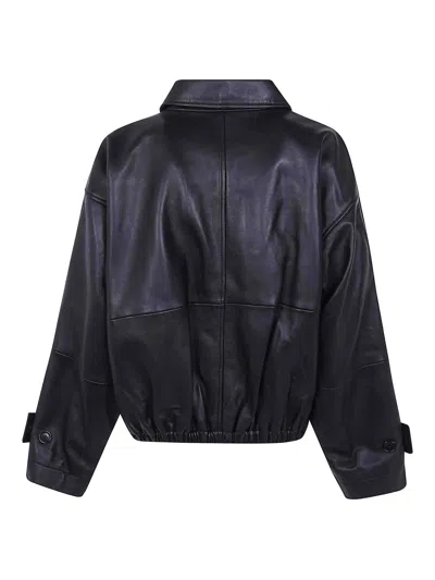 Rohe Cropped Leather Bomber Blouson Jacket With Dropped Shoulders In Black