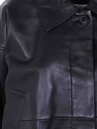 Rohe Cropped Leather Bomber Blouson Jacket With Dropped Shoulders In Black