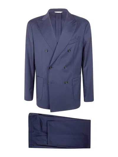Boglioli Double Breasted Suit Peak Lapels Buttoned Cuffs In Blue