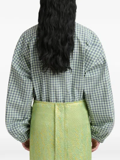 Marni Green Checked Poplin Blouse In Green